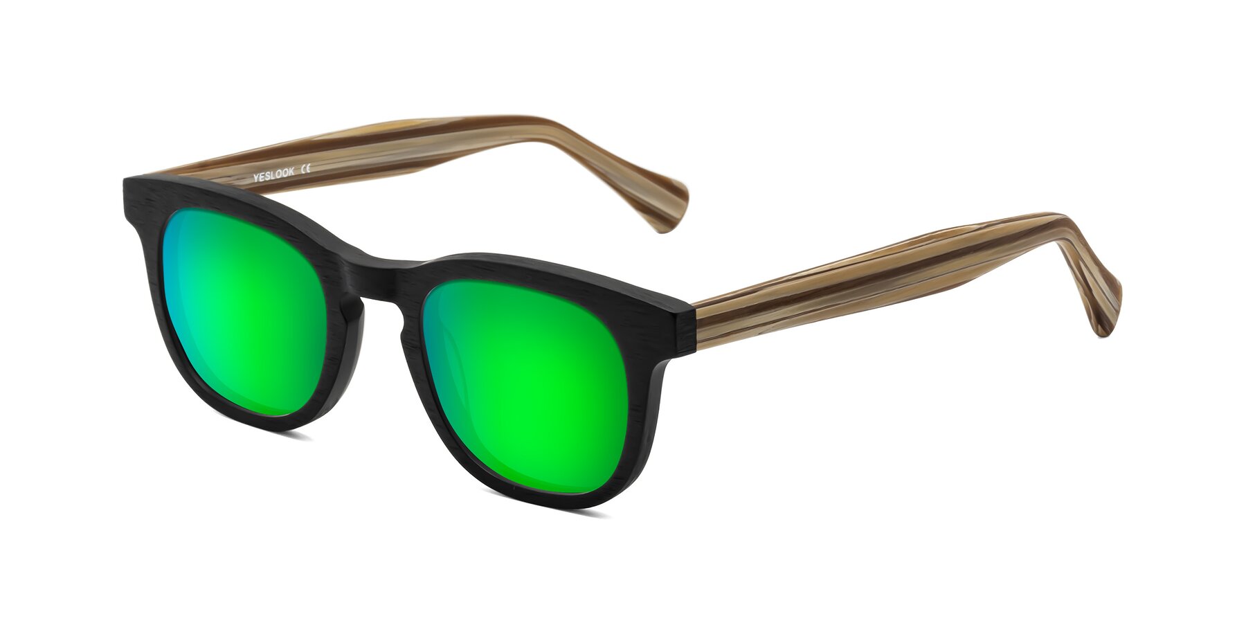 Angle of Tonia in Black-Sugar Woodgrain with Green Mirrored Lenses