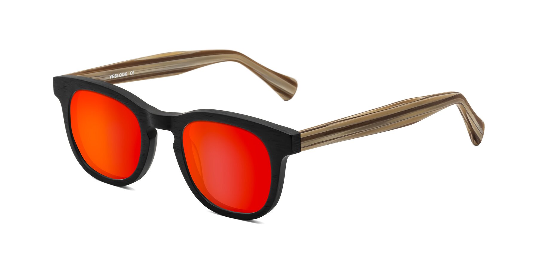 Angle of Tonia in Black-Sugar Woodgrain with Red Gold Mirrored Lenses