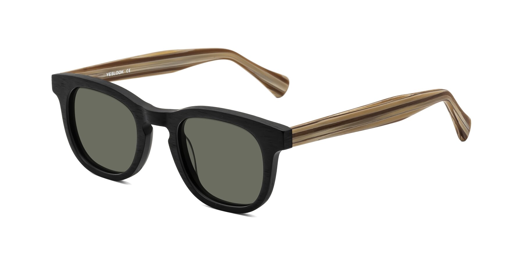 Angle of Tonia in Black-Sugar Woodgrain with Gray Polarized Lenses