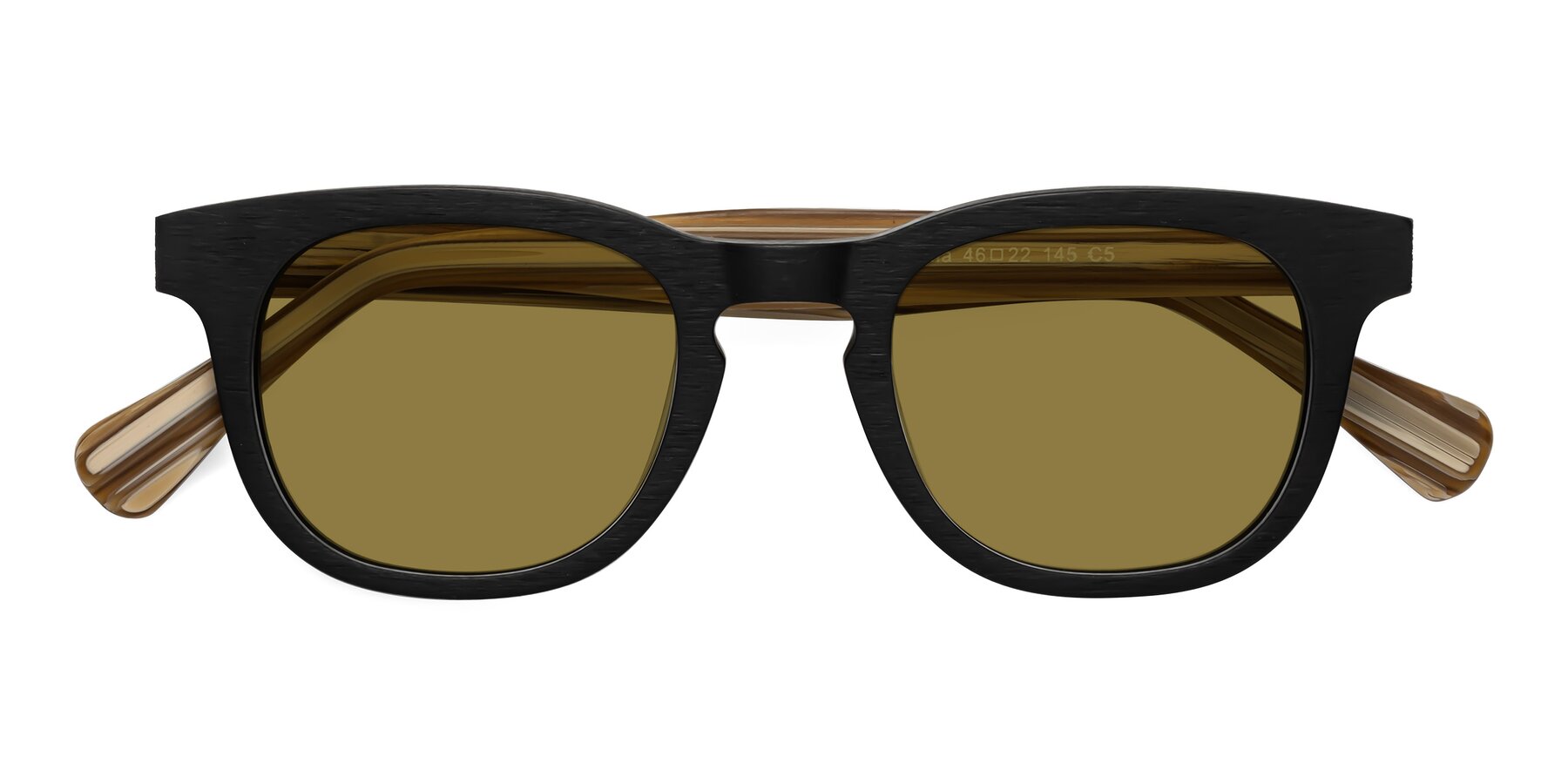 Folded Front of Tonia in Black-Sugar Woodgrain with Brown Polarized Lenses