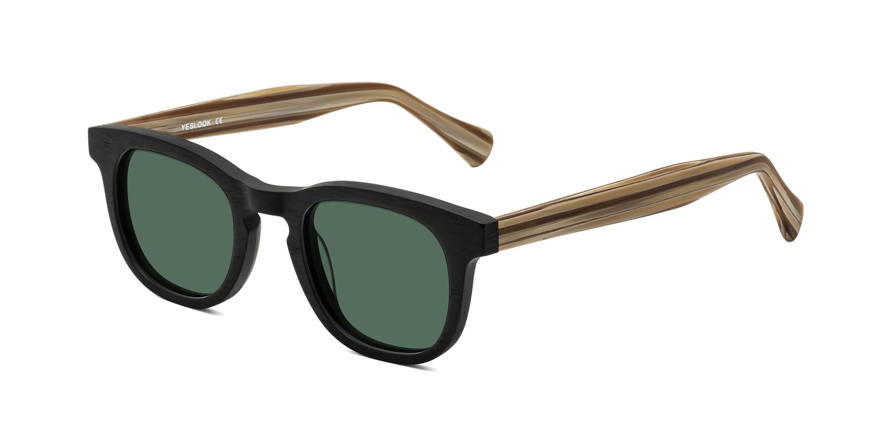 Angle of Tonia in Black-Sugar Woodgrain with Green Polarized Lenses