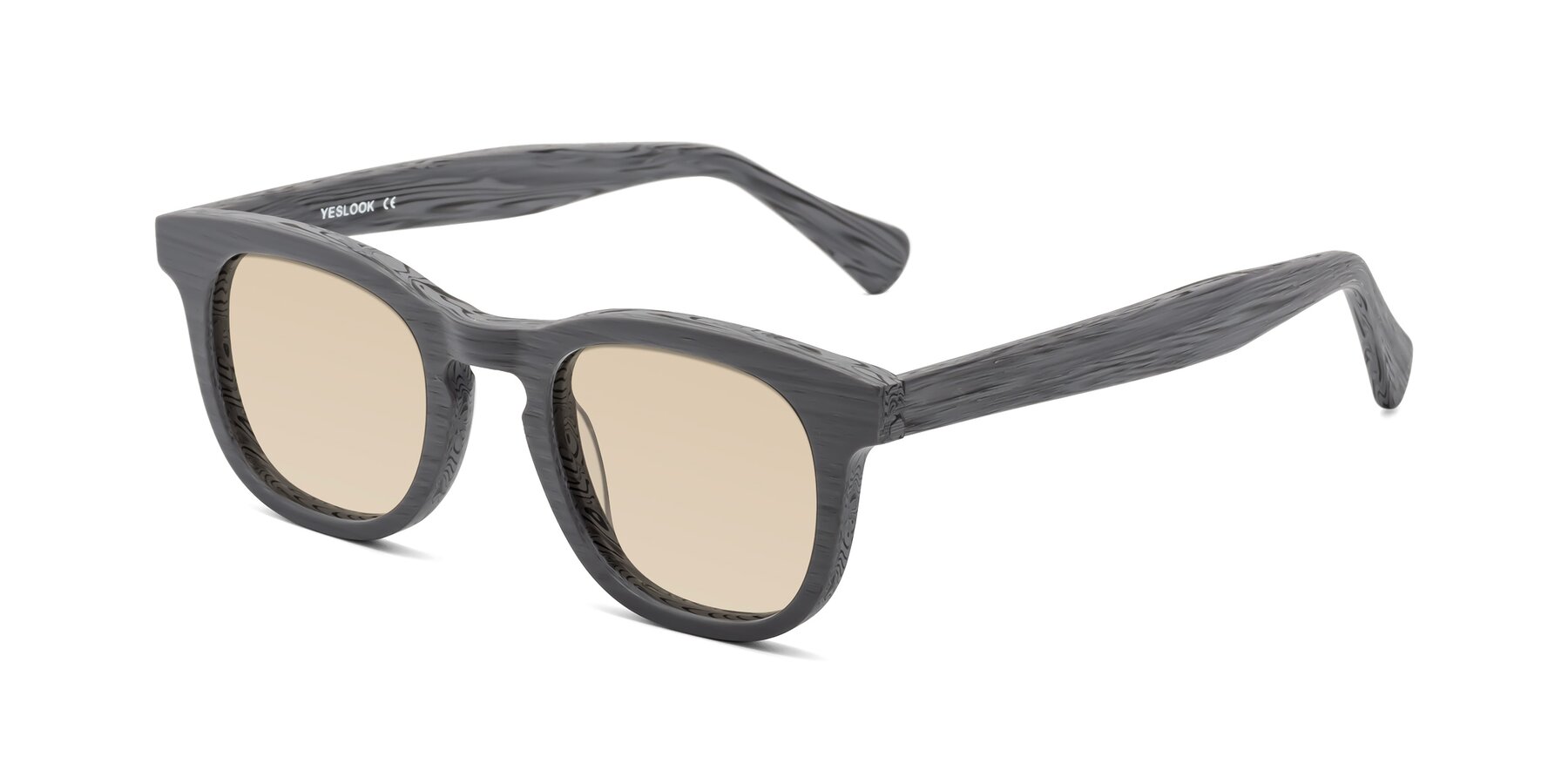 Angle of Tonia in Cement Woodgrain with Light Brown Tinted Lenses