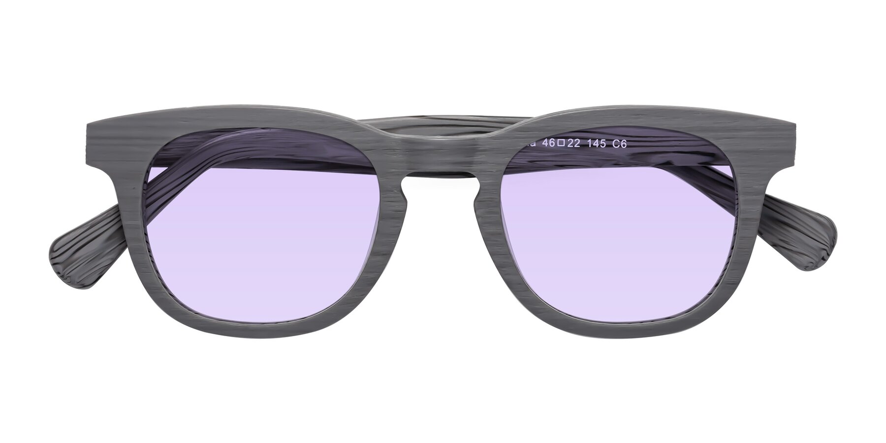 Folded Front of Tonia in Cement Woodgrain with Light Purple Tinted Lenses