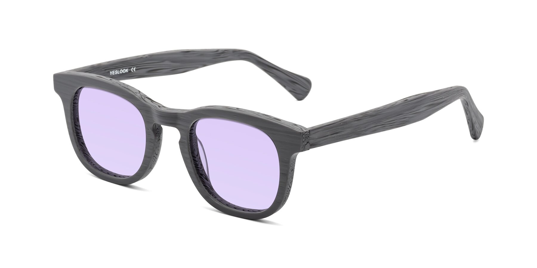 Angle of Tonia in Cement Woodgrain with Light Purple Tinted Lenses