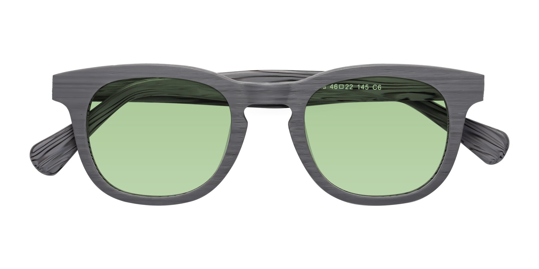 Folded Front of Tonia in Cement Woodgrain with Medium Green Tinted Lenses