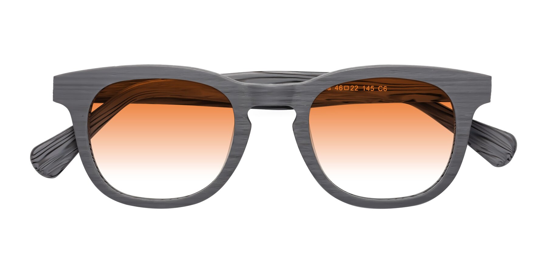 Folded Front of Tonia in Cement Woodgrain with Orange Gradient Lenses