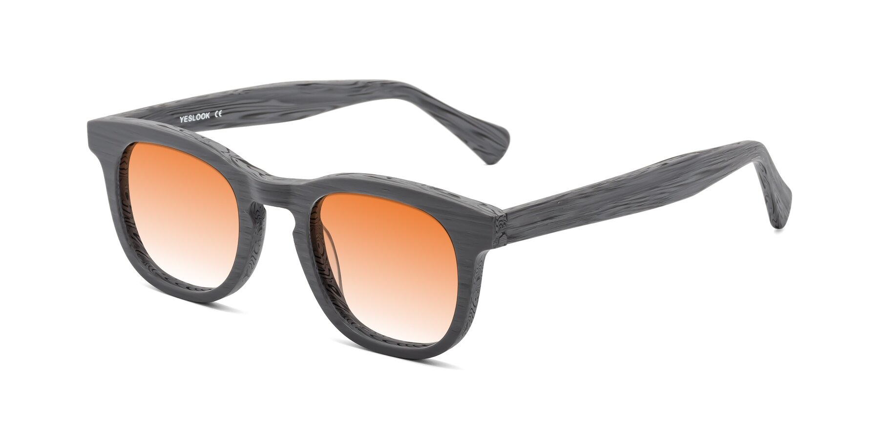 Angle of Tonia in Cement Woodgrain with Orange Gradient Lenses