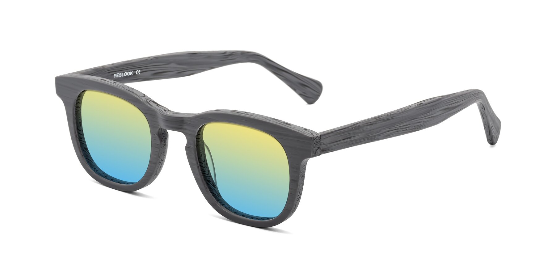 Angle of Tonia in Cement Woodgrain with Yellow / Blue Gradient Lenses