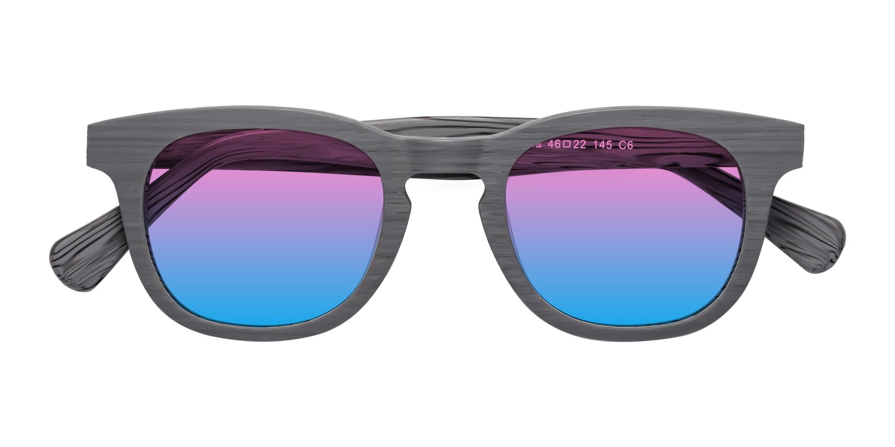 Folded Front of Tonia in Cement Woodgrain with Pink / Blue Gradient Lenses