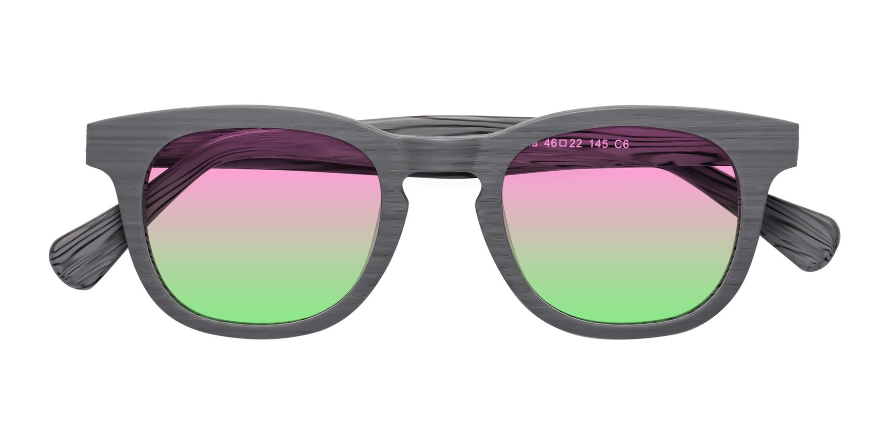 Folded Front of Tonia in Cement Woodgrain with Pink / Green Gradient Lenses