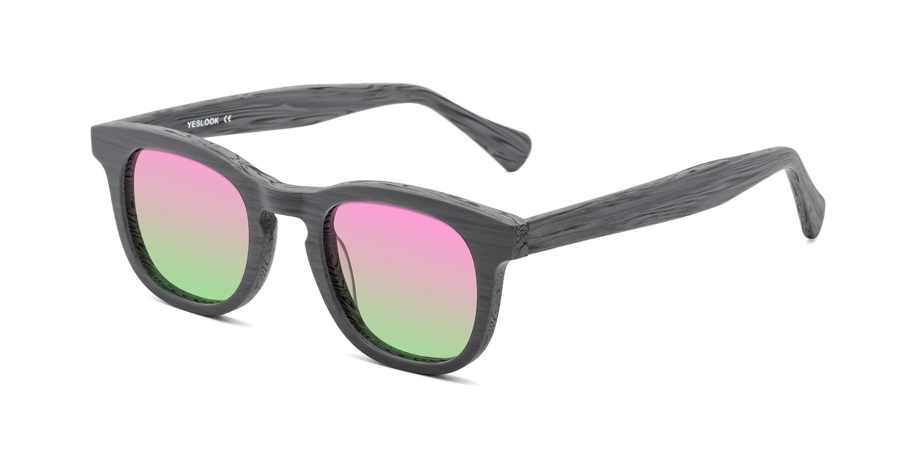 Angle of Tonia in Cement Woodgrain with Pink / Green Gradient Lenses