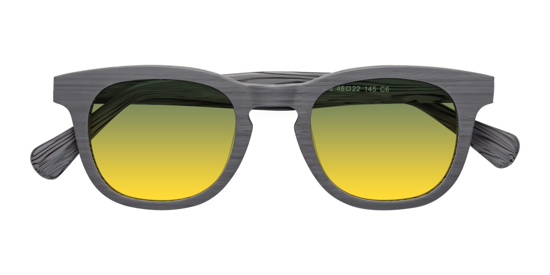 Folded Front of Tonia in Cement Woodgrain with Green / Yellow Gradient Lenses