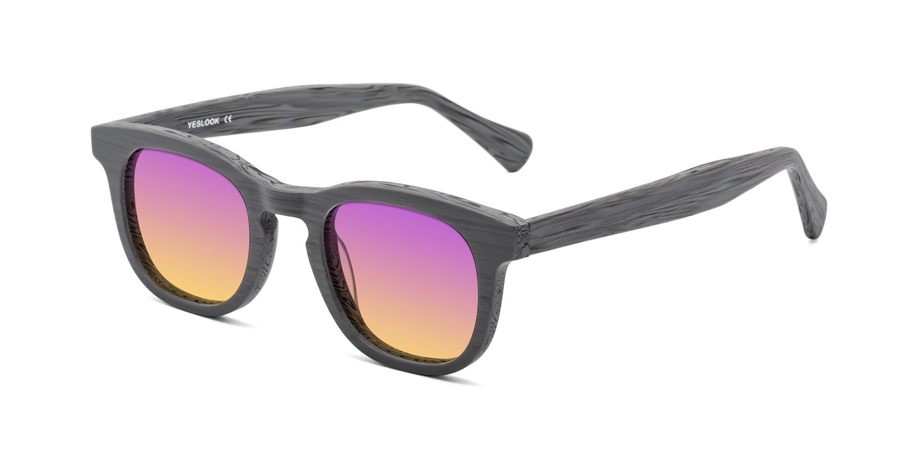 Angle of Tonia in Cement Woodgrain with Purple / Yellow Gradient Lenses