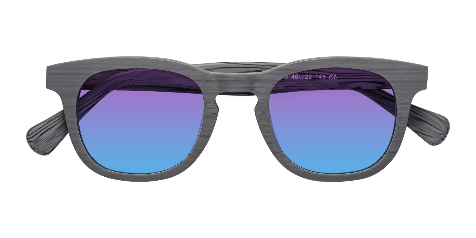 Folded Front of Tonia in Cement Woodgrain with Purple / Blue Gradient Lenses