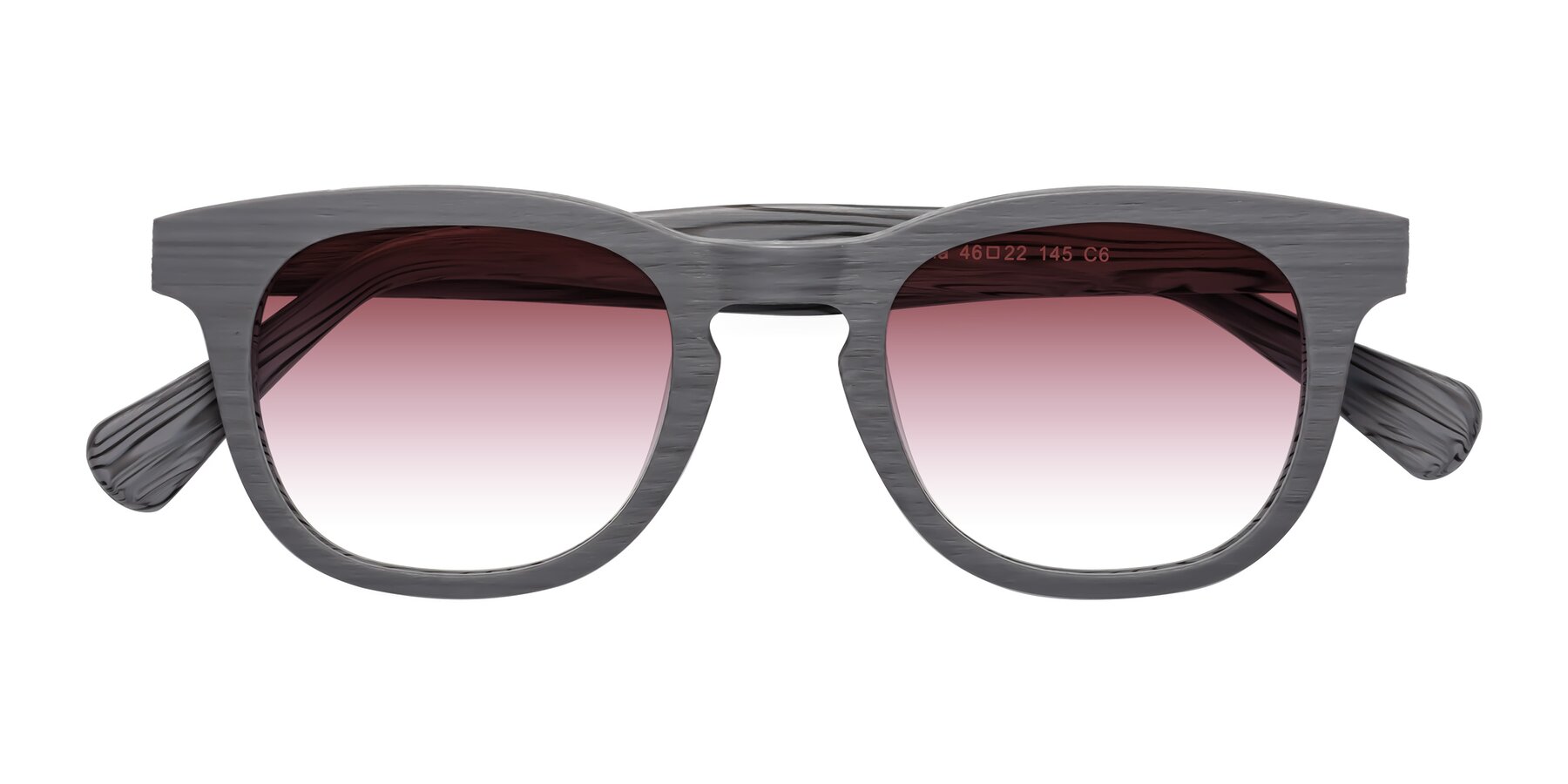 Folded Front of Tonia in Cement Woodgrain with Garnet Gradient Lenses