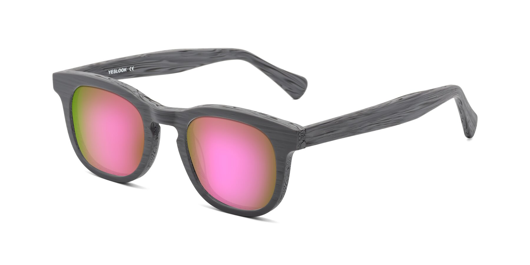 Angle of Tonia in Cement Woodgrain with Pink Mirrored Lenses