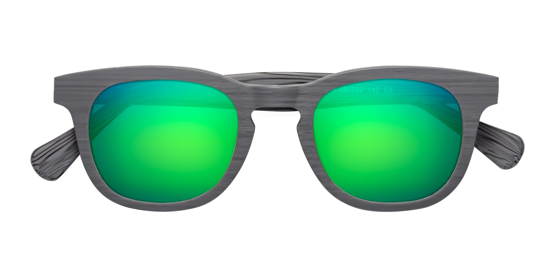 Folded Front of Tonia in Cement Woodgrain with Green Mirrored Lenses