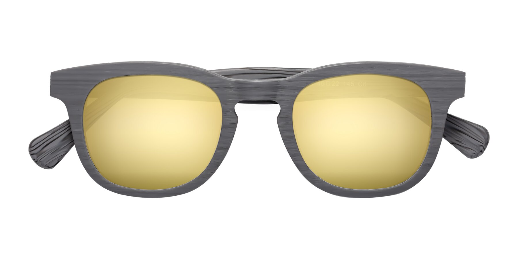 Folded Front of Tonia in Cement Woodgrain with Gold Mirrored Lenses