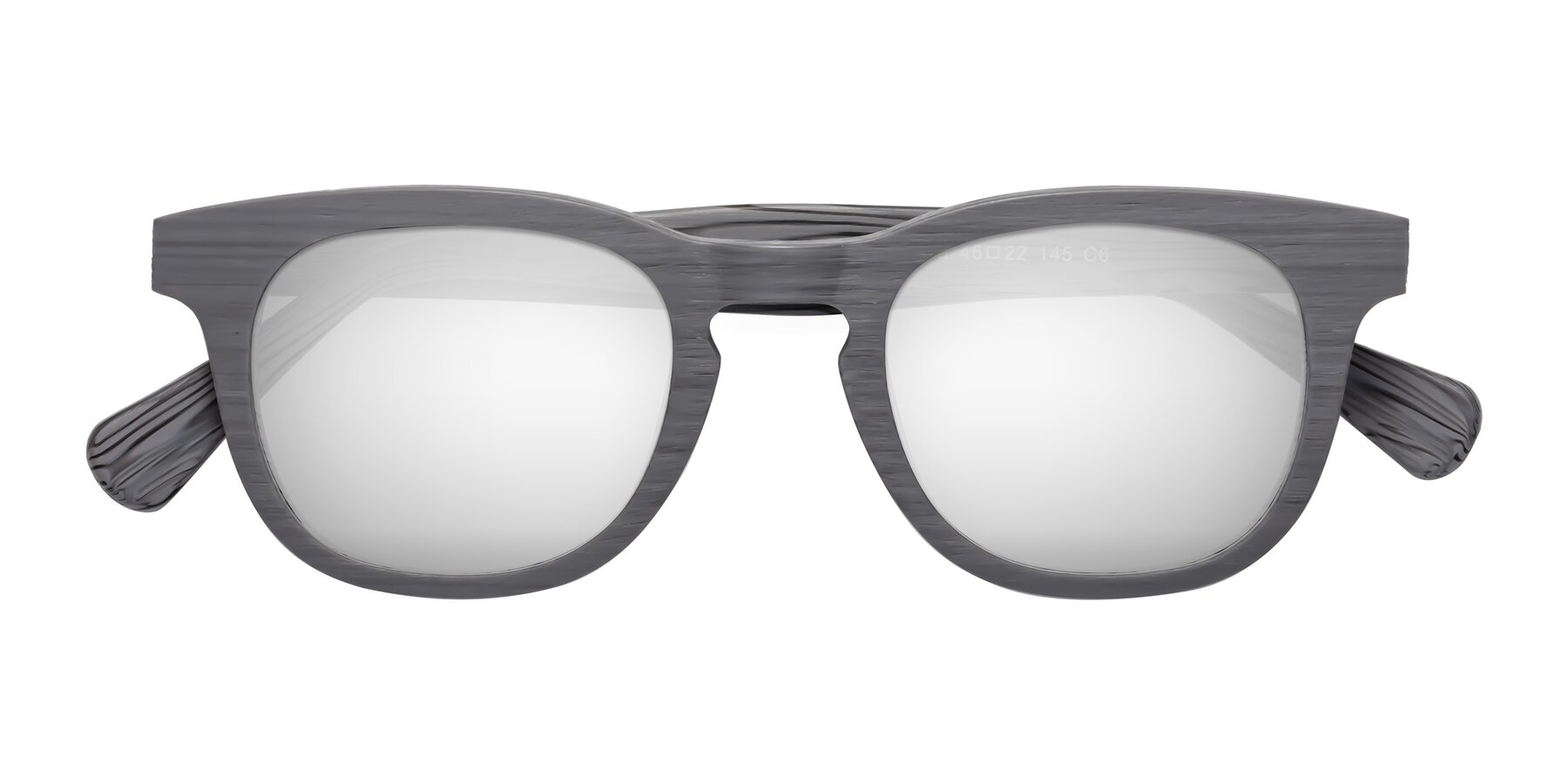 Folded Front of Tonia in Cement Woodgrain with Silver Mirrored Lenses