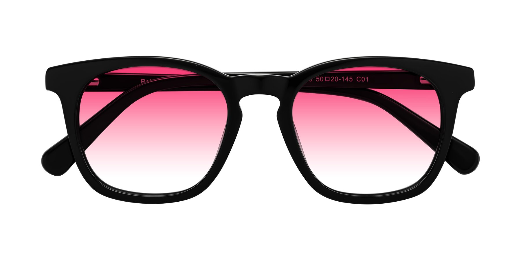 Folded Front of Polite in Black with Pink Gradient Lenses