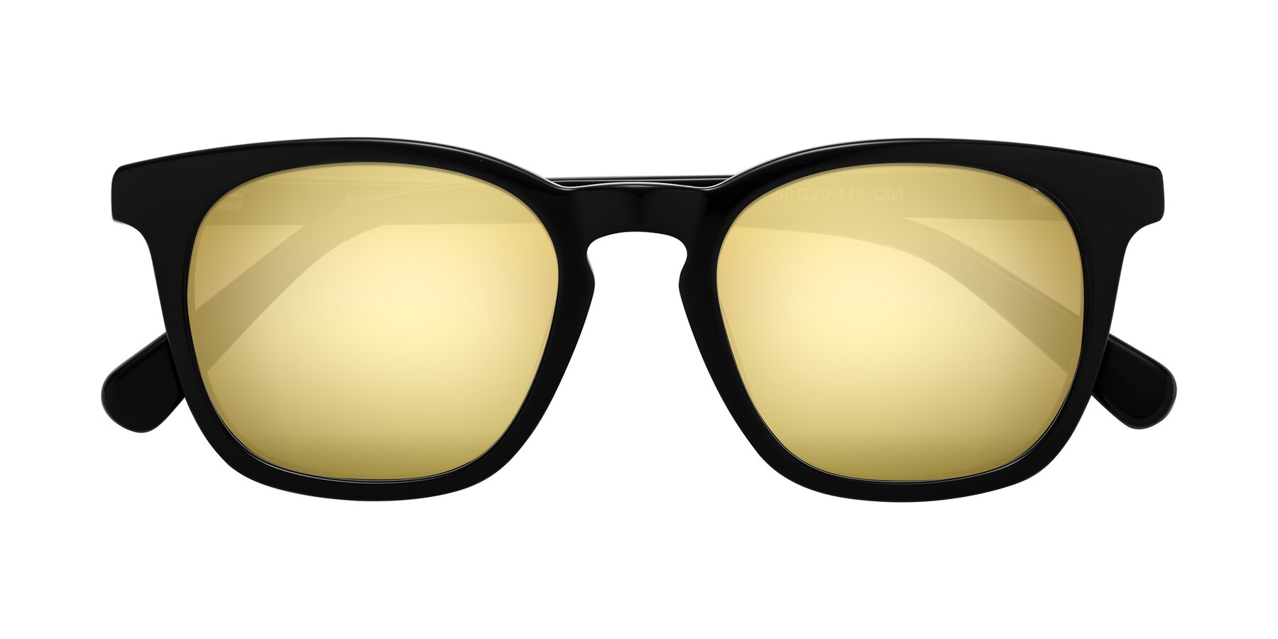 Folded Front of Polite in Black with Gold Mirrored Lenses