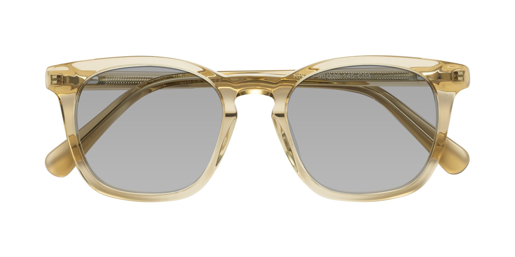 Folded Front of Polite in Champagne with Light Gray Tinted Lenses
