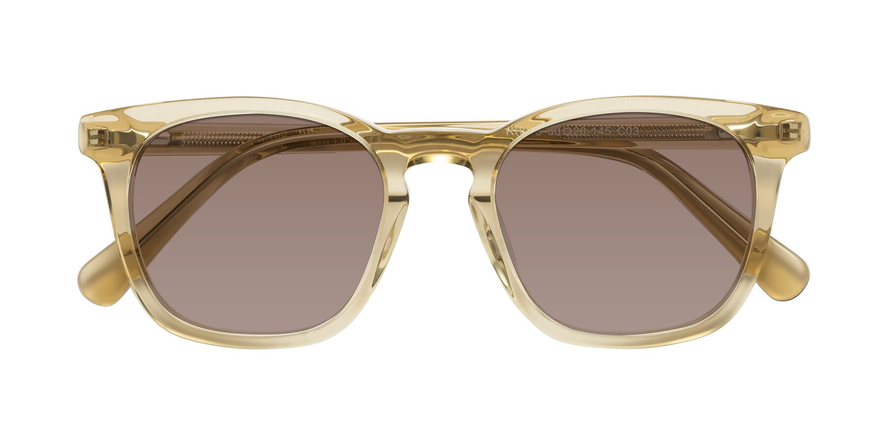 Folded Front of Polite in Champagne with Medium Brown Tinted Lenses