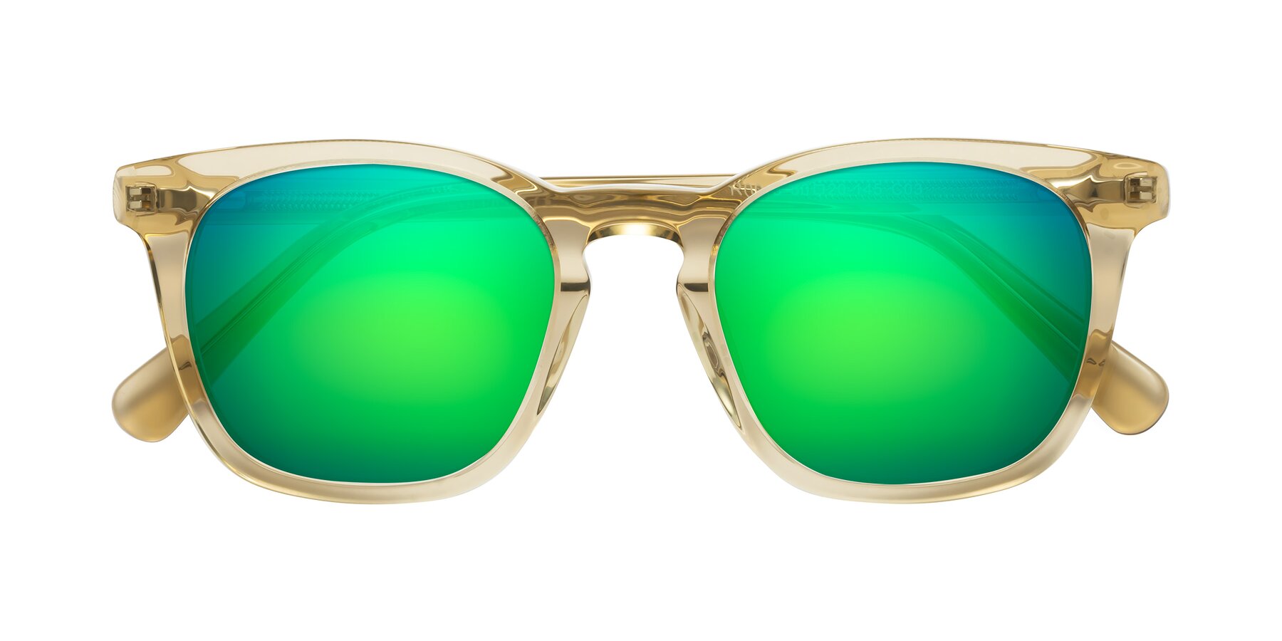 Folded Front of Polite in Champagne with Green Mirrored Lenses