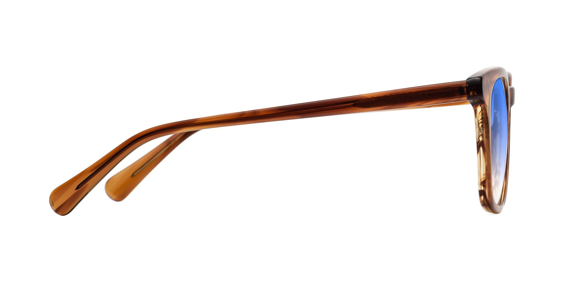 Side of Polite in Amber Striped with Blue Gradient Lenses