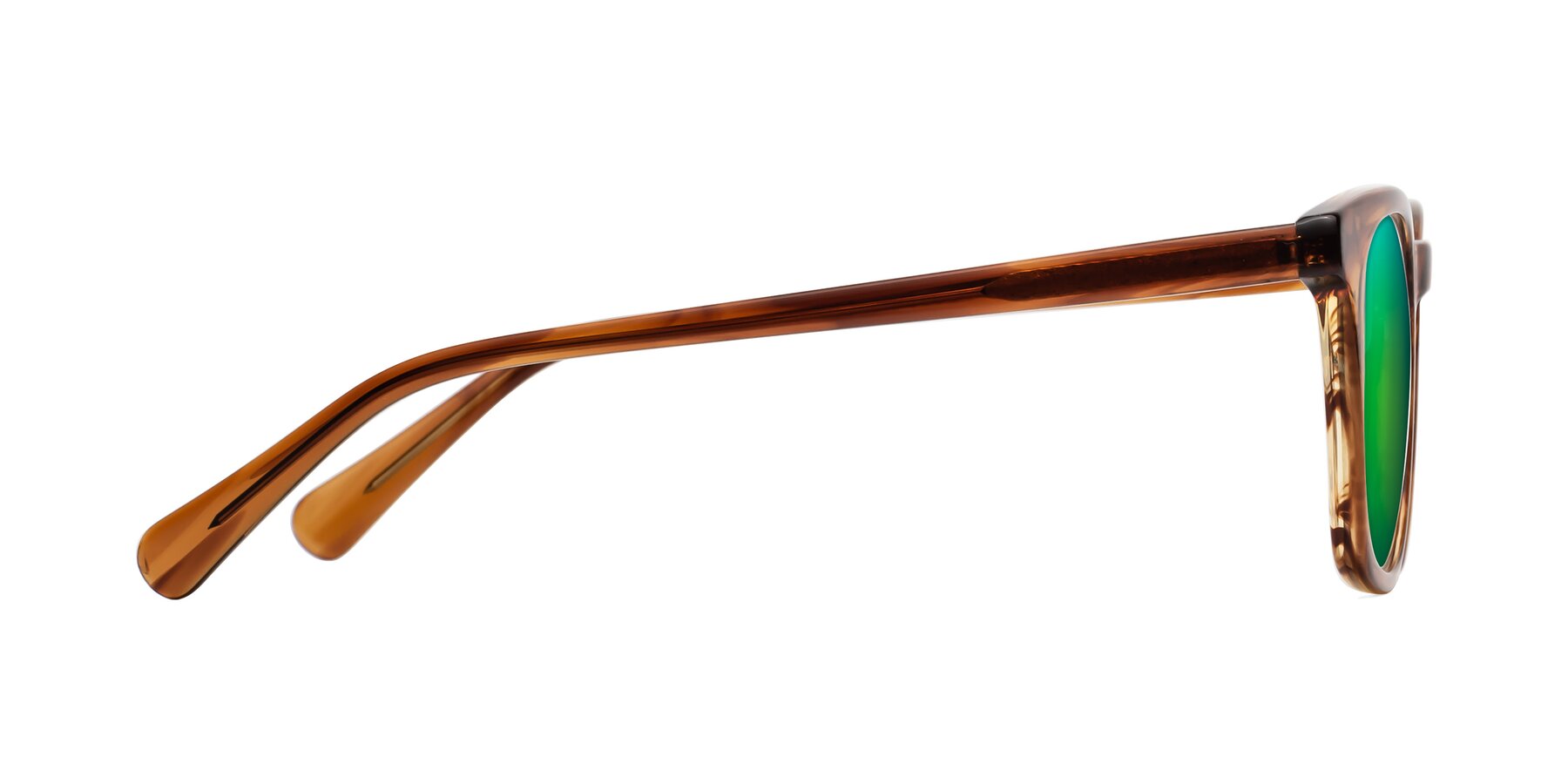 Side of Polite in Amber Striped with Green Mirrored Lenses