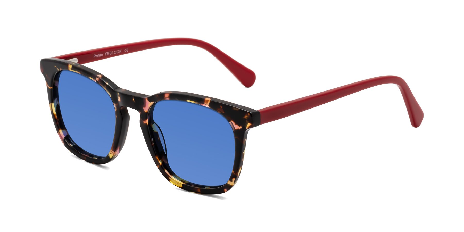 Angle of Polite in Tortoise/Red with Blue Tinted Lenses