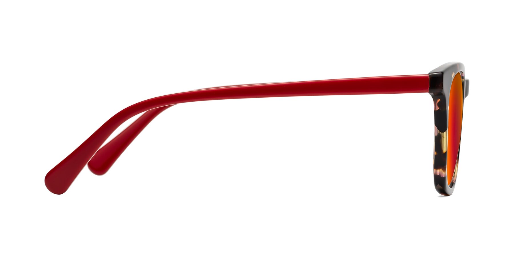 Side of Polite in Tortoise/Red with Red Gold Mirrored Lenses
