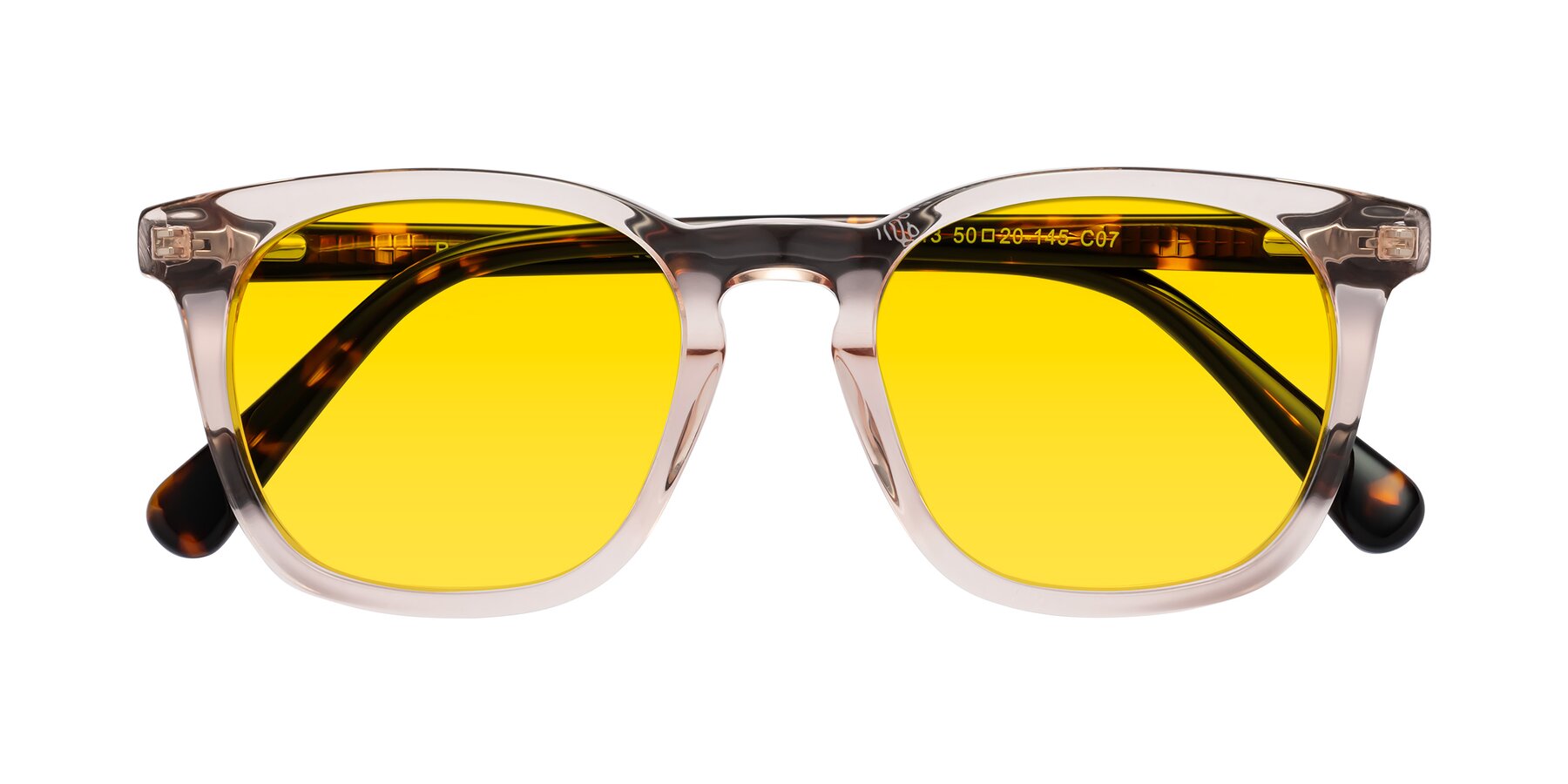Folded Front of Polite in Pink/Tortoise with Yellow Tinted Lenses