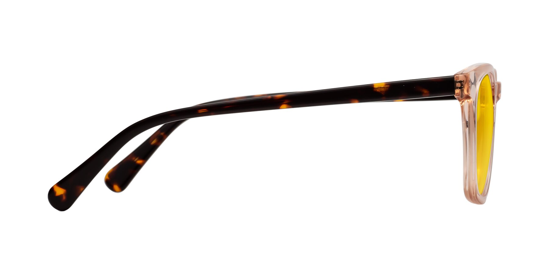 Side of Polite in Pink/Tortoise with Yellow Tinted Lenses