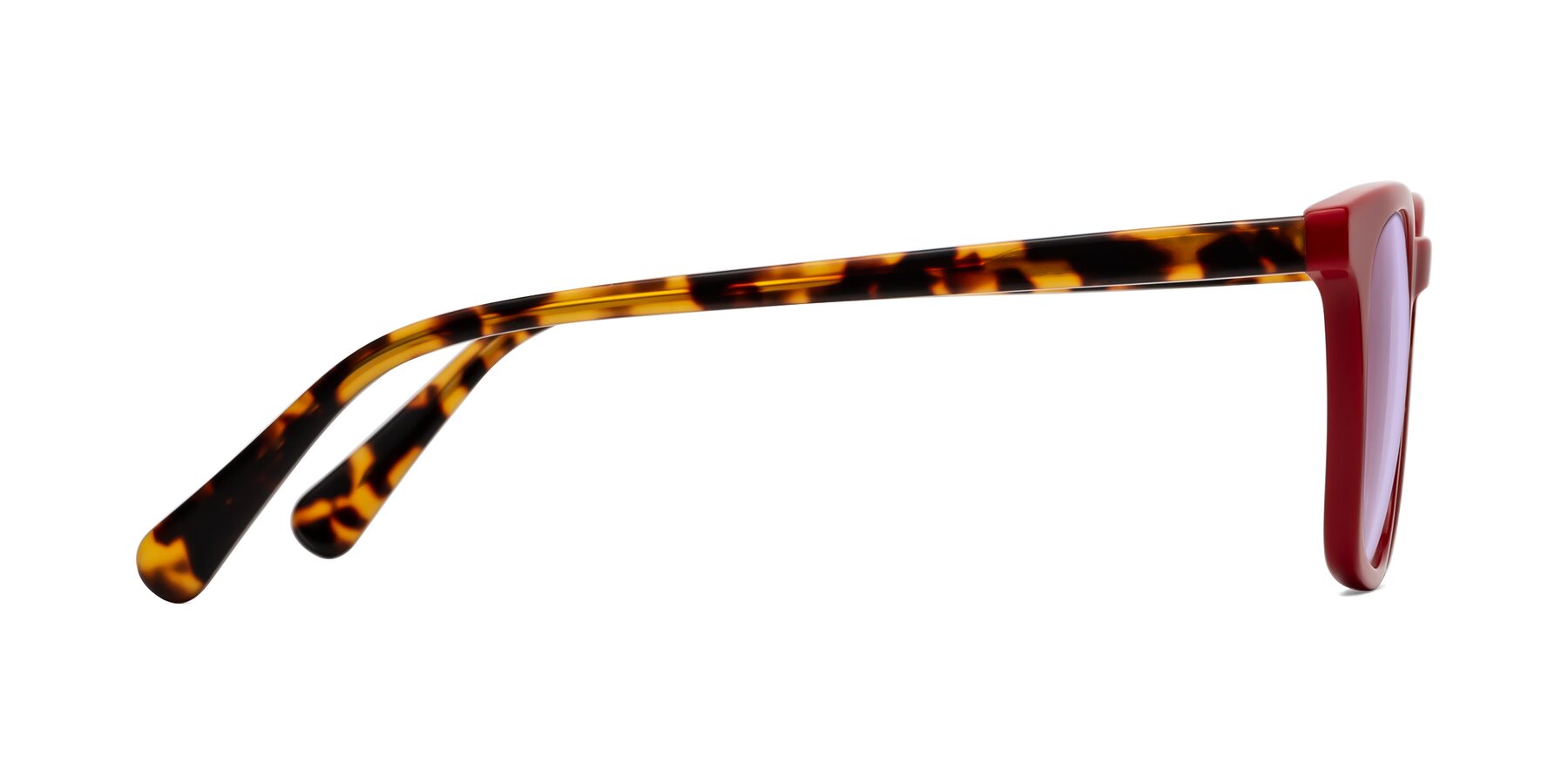 Side of Polite in Red-Tortoise with Light Purple Tinted Lenses