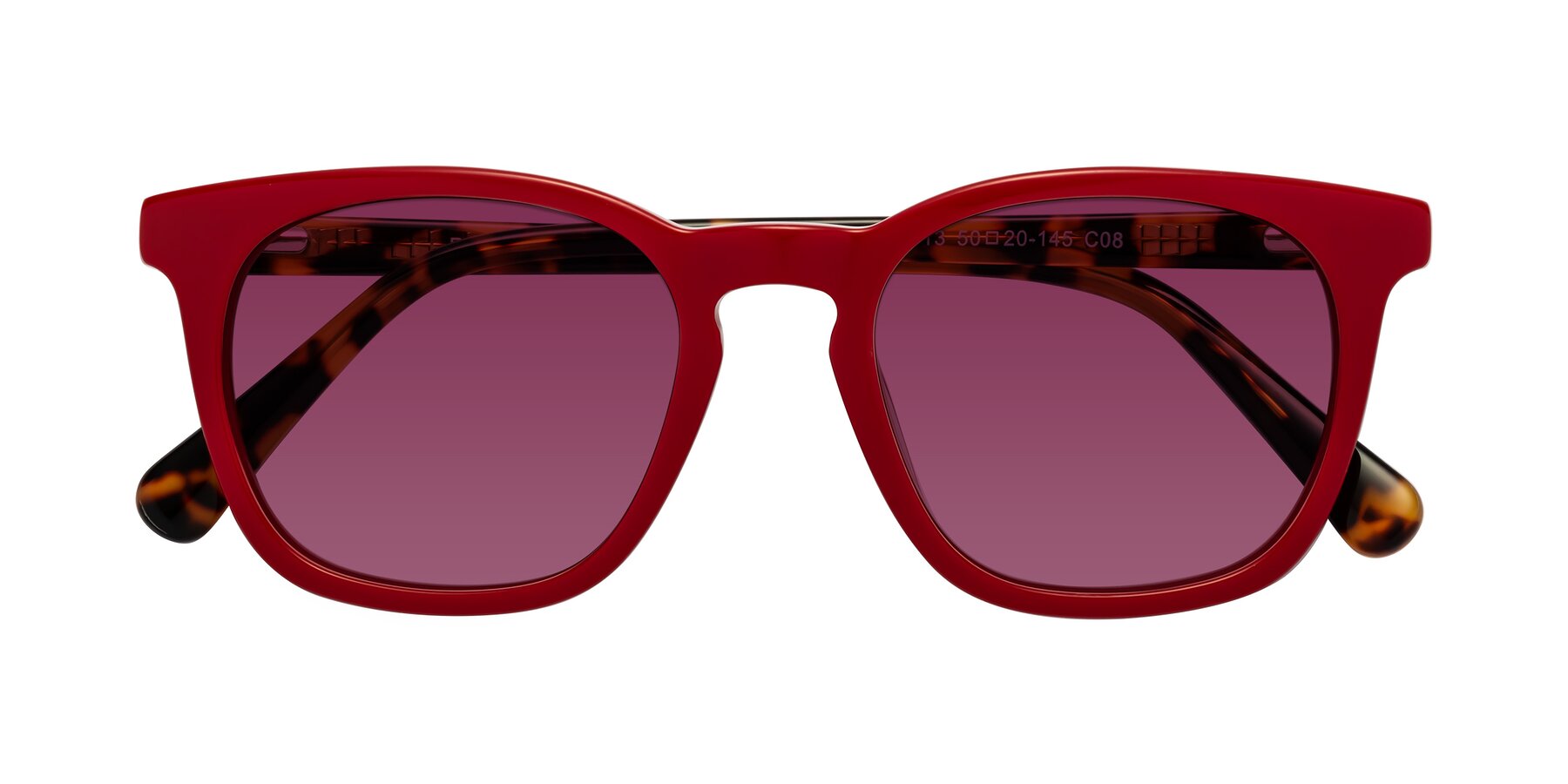 Folded Front of Polite in Red-Tortoise with Wine Tinted Lenses