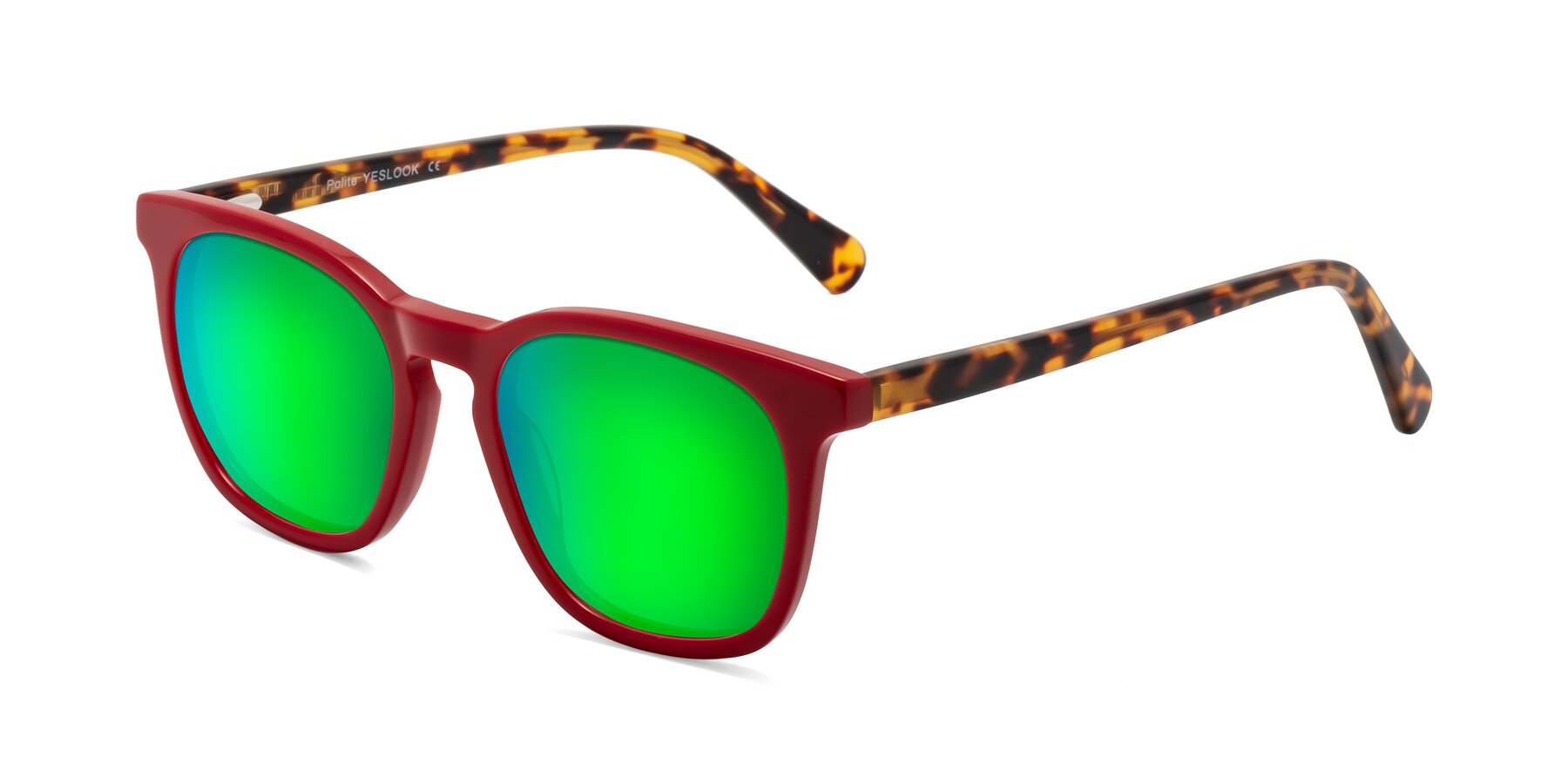 Angle of Polite in Red-Tortoise with Green Mirrored Lenses