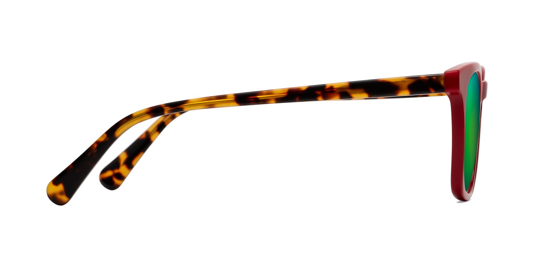 Side of Polite in Red-Tortoise with Green Mirrored Lenses