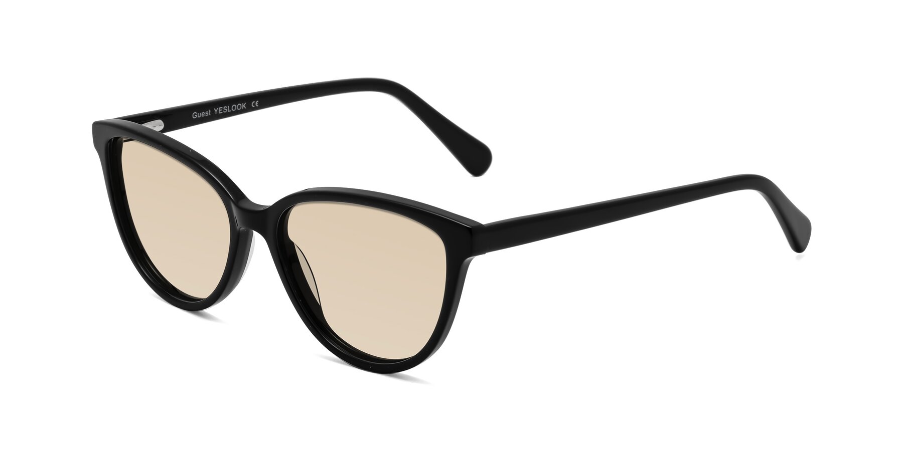 Angle of Guest in Black with Light Brown Tinted Lenses