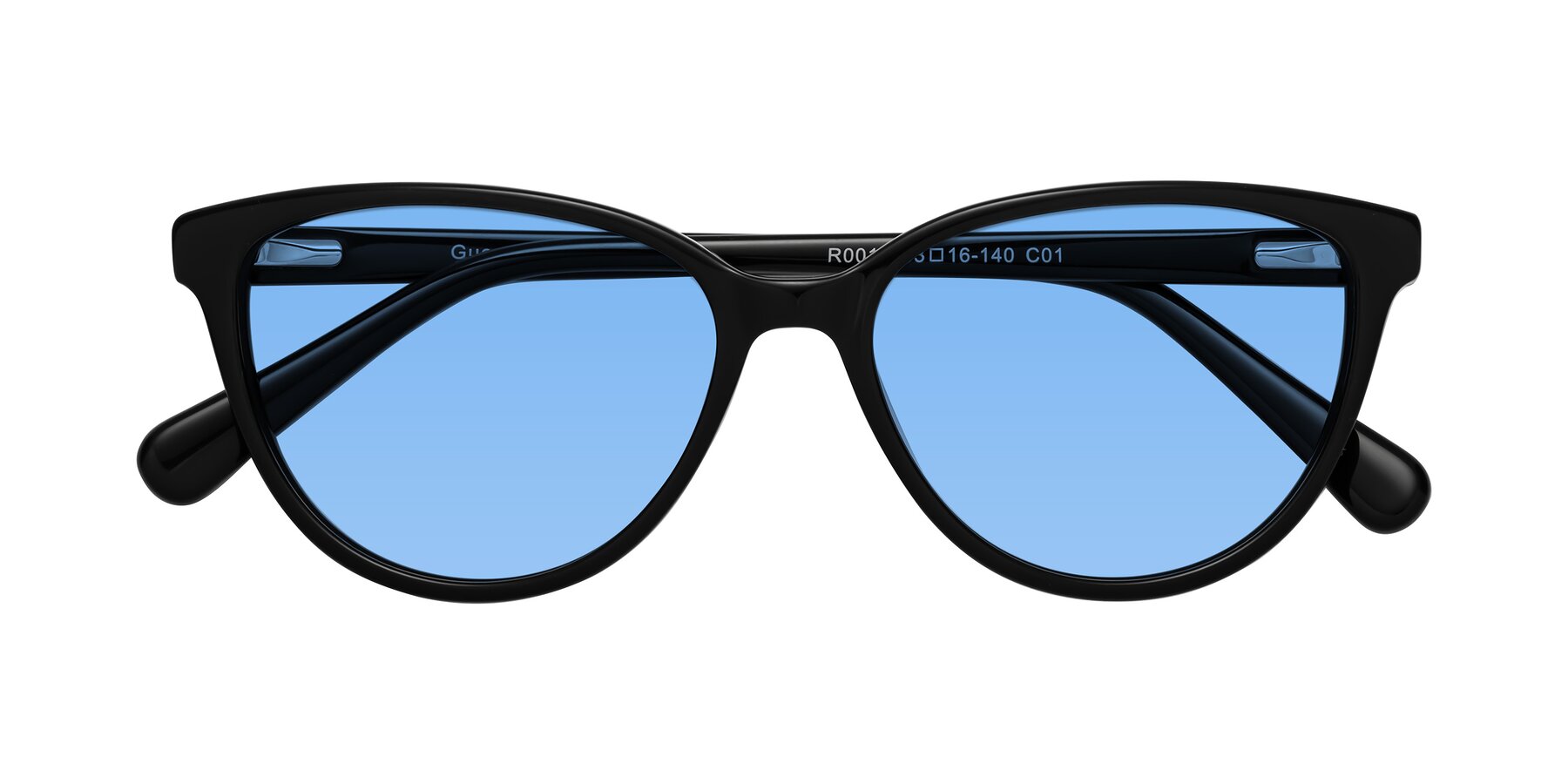 Folded Front of Guest in Black with Medium Blue Tinted Lenses