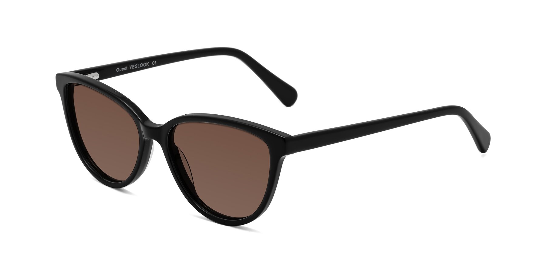 Angle of Guest in Black with Brown Tinted Lenses