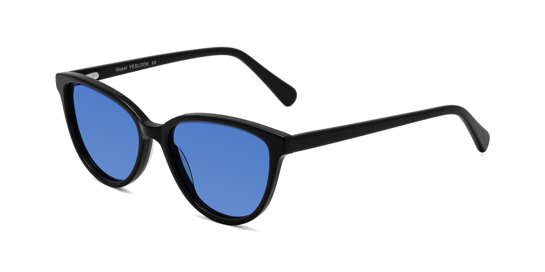 Angle of Guest in Black with Blue Tinted Lenses