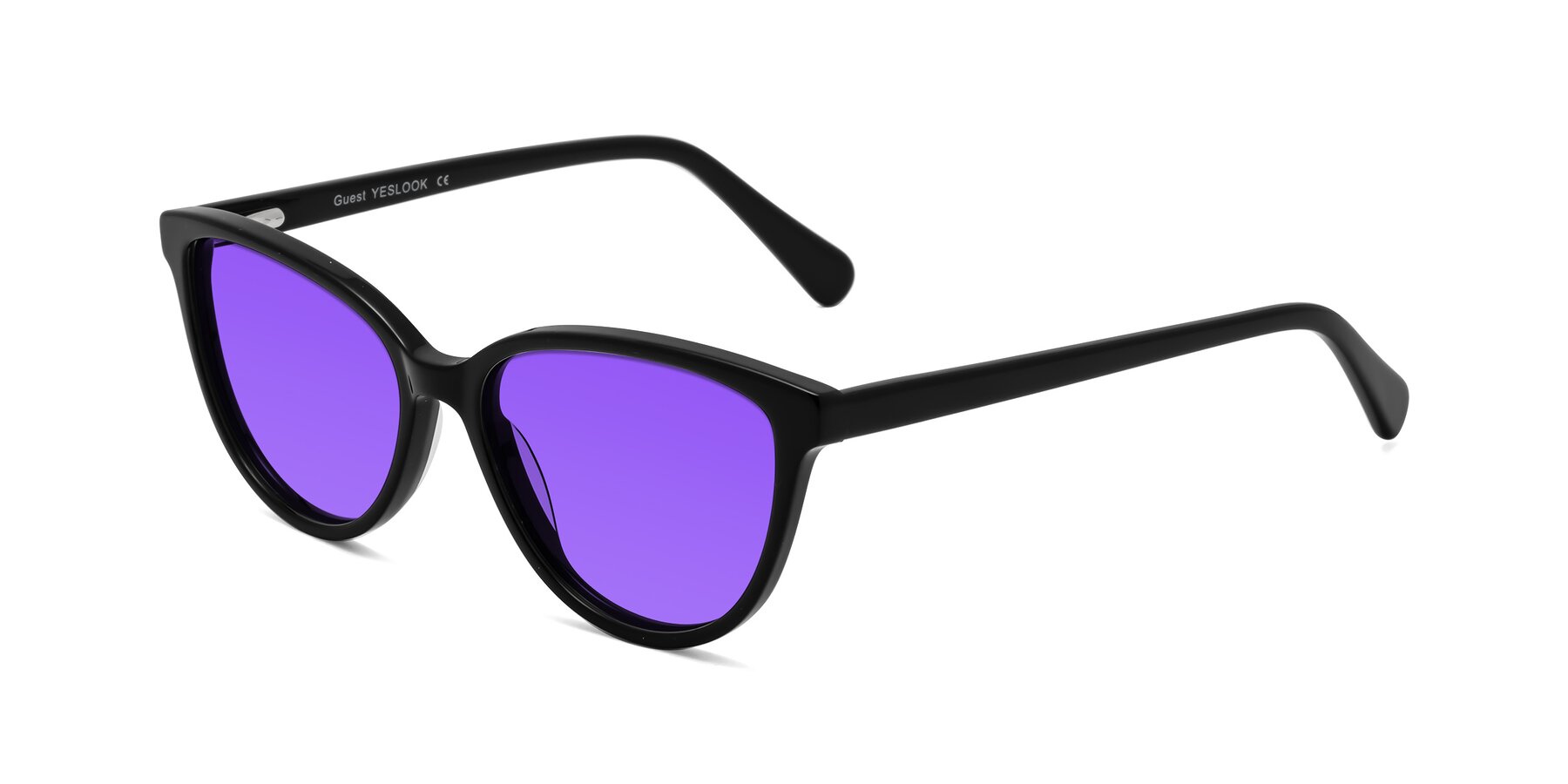 Angle of Guest in Black with Purple Tinted Lenses