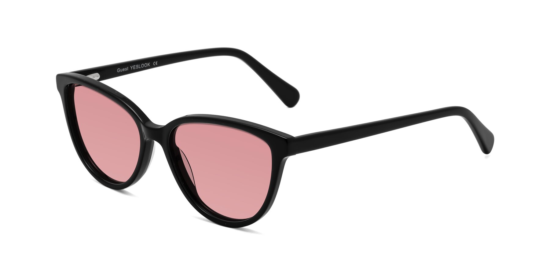 Angle of Guest in Black with Medium Garnet Tinted Lenses