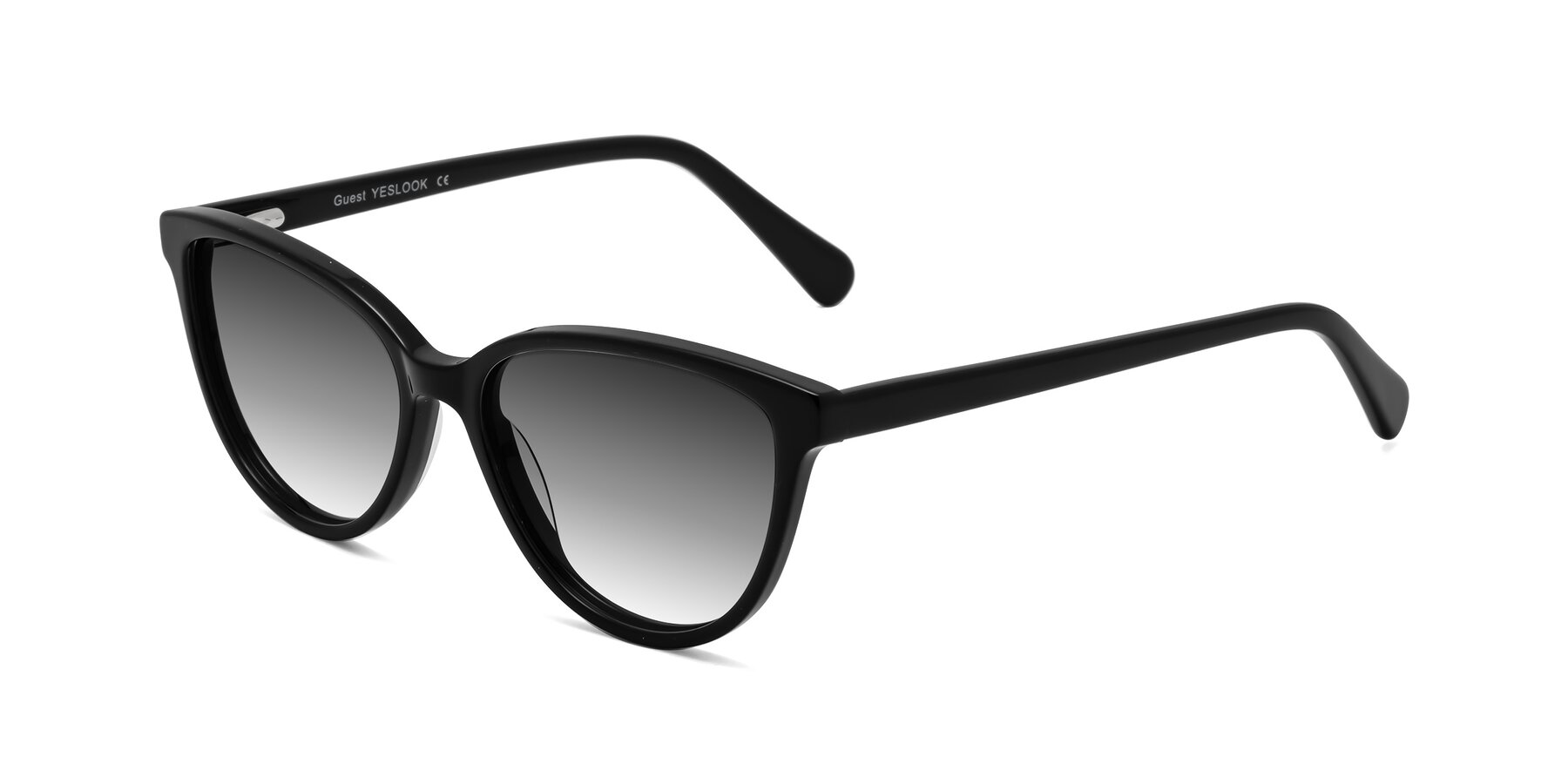 Angle of Guest in Black with Gray Gradient Lenses