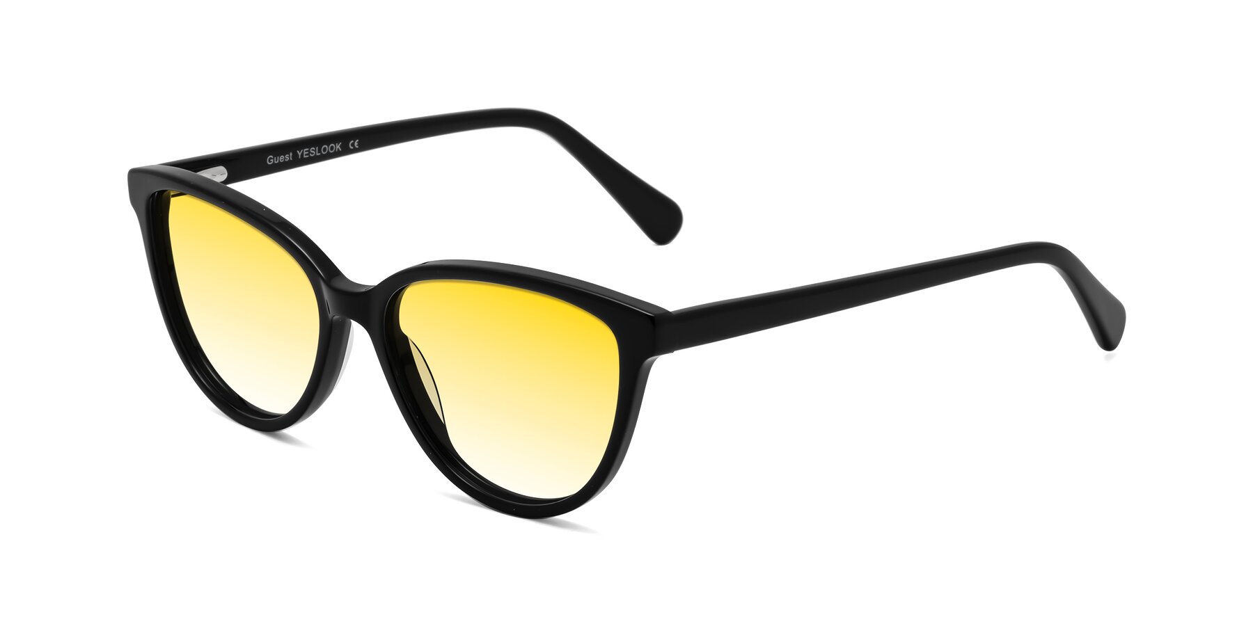 Angle of Guest in Black with Yellow Gradient Lenses