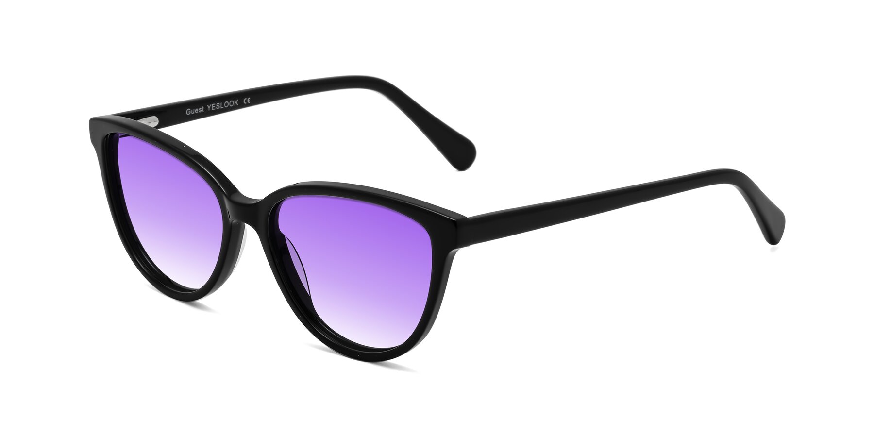 Angle of Guest in Black with Purple Gradient Lenses