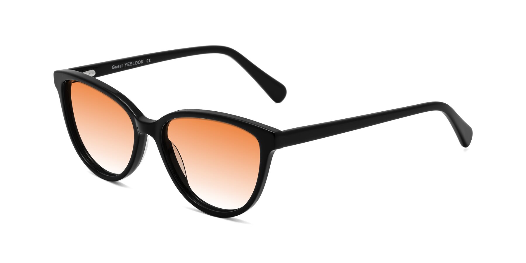 Angle of Guest in Black with Orange Gradient Lenses