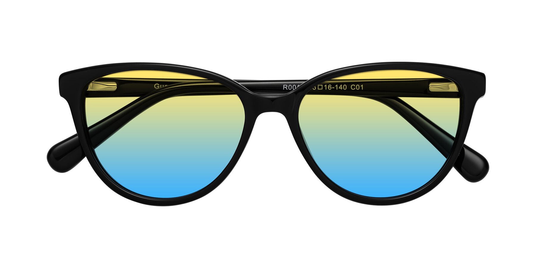 Folded Front of Guest in Black with Yellow / Blue Gradient Lenses