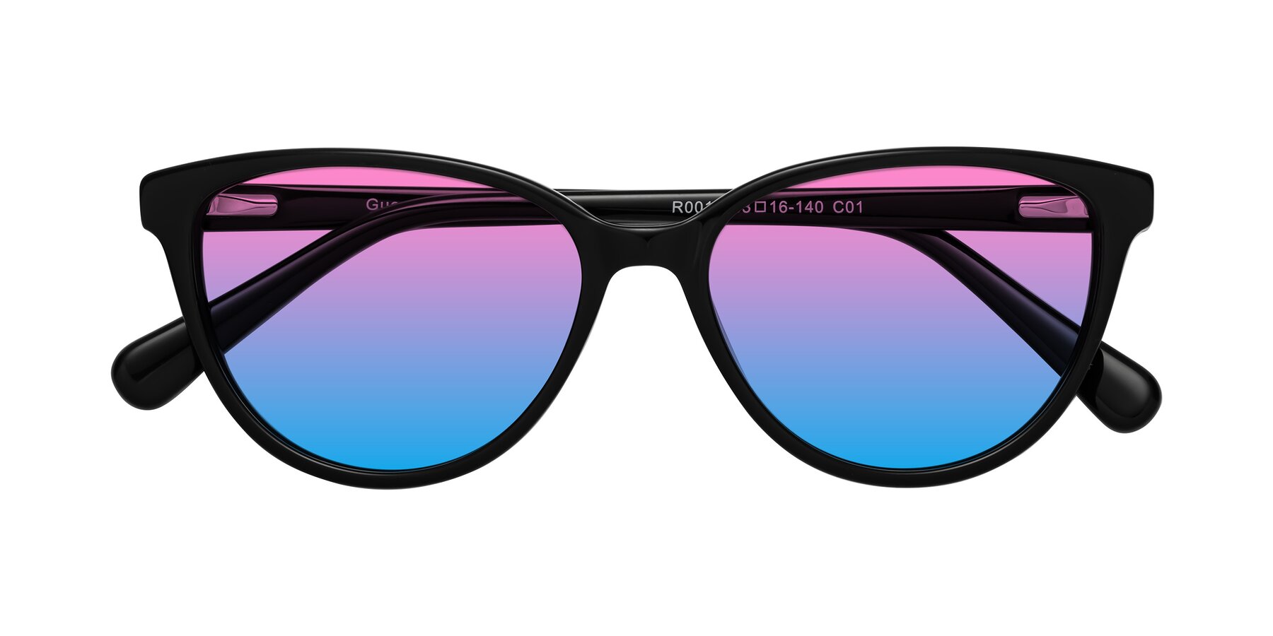 Folded Front of Guest in Black with Pink / Blue Gradient Lenses